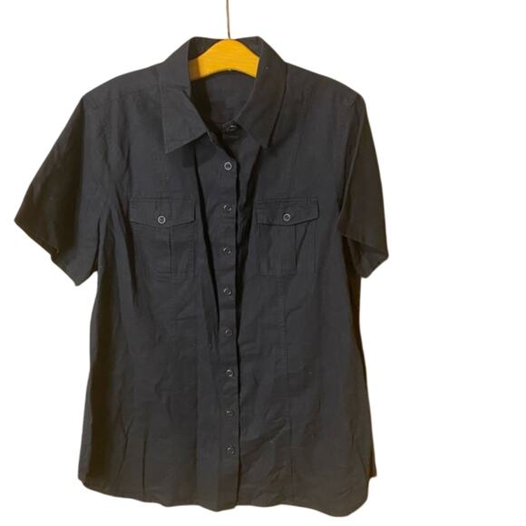 Coldwater Creek Shaped 100% Linen Black Casual Button Down Shirt XL minimalist - Picture 1 of 6